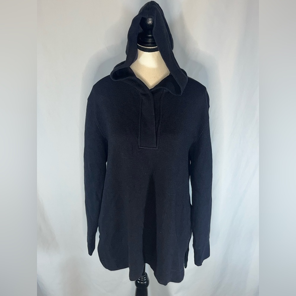Athleta Coaster Luxe Waffle Knit Hooded Thermal Cozy Tunic Pullover w/Side Slits